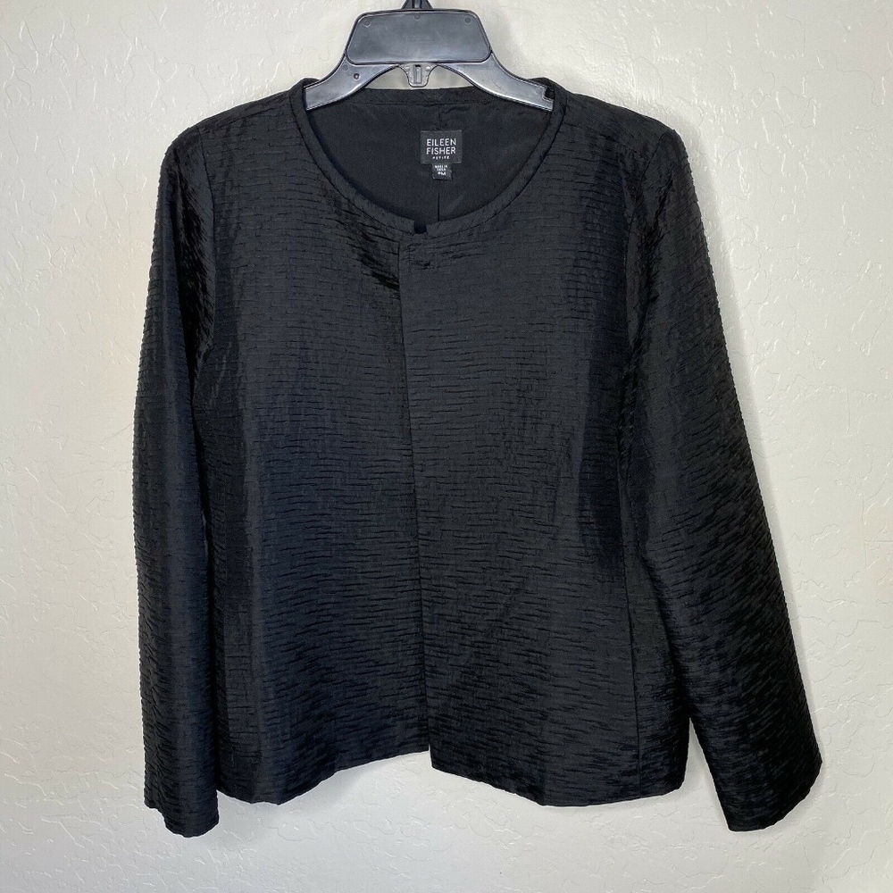 EILEEN FISHER black Silk Textured blazer jacket